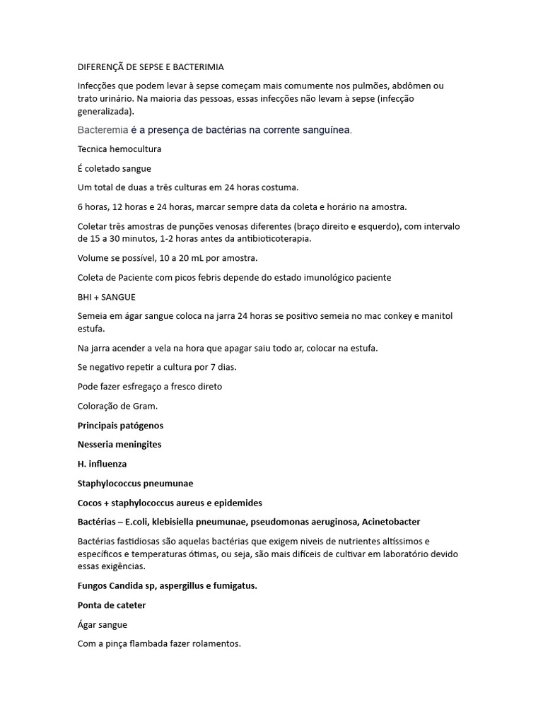 Diferença entre Sepse e Bacteremia | PDF | Fungo | Sepse