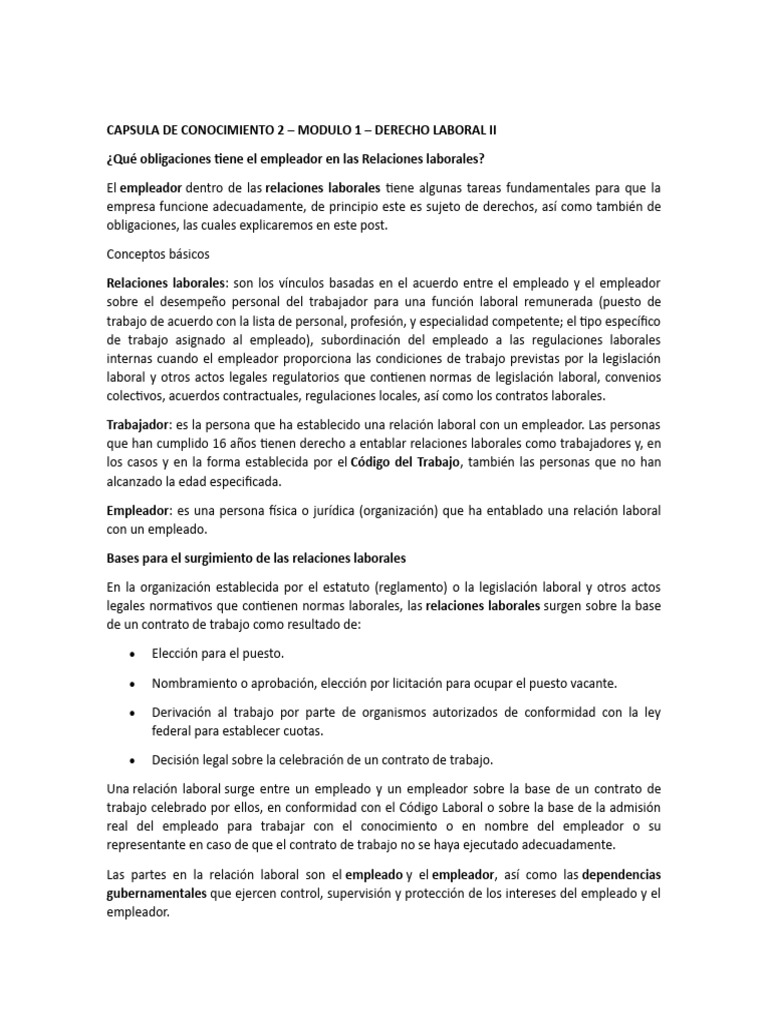 Obligaciones del Empleador en Derecho Laboral | PDF | Derecho laboral ...