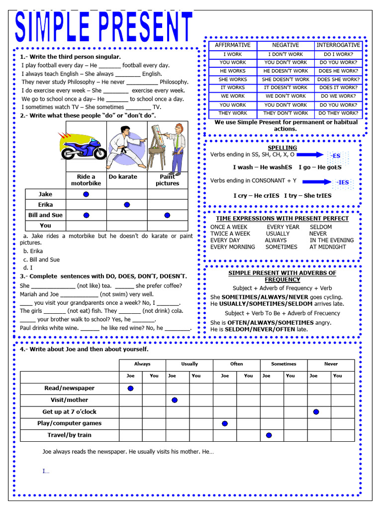 Simple Present Tense Exercises | PDF | Linguistics | Linguistic Typology