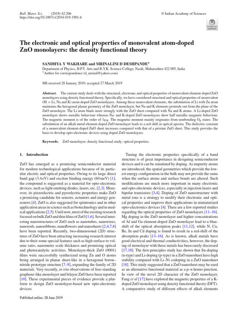 Alkali Metal Doping in ZnO Monolayers | PDF | Zinc Oxide | Doping ...