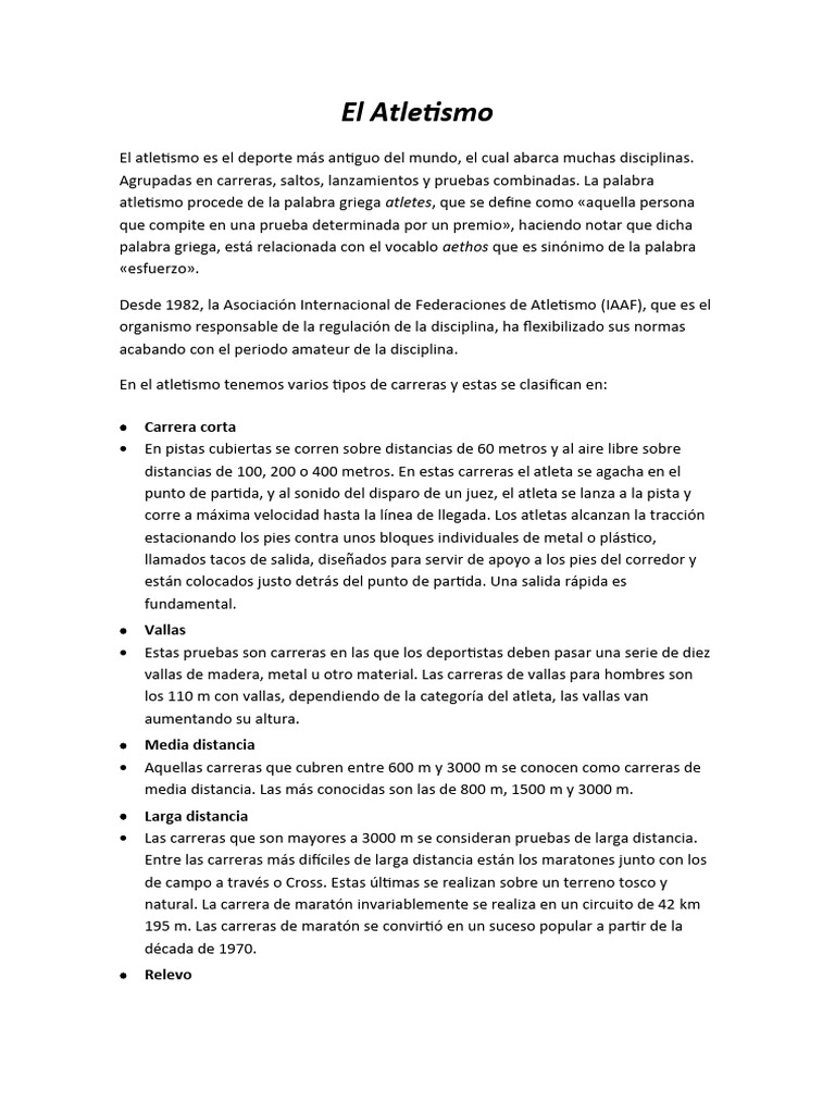 Historia y Tipos de Atletismo | PDF | Deporte del atletismo | Deportes ...