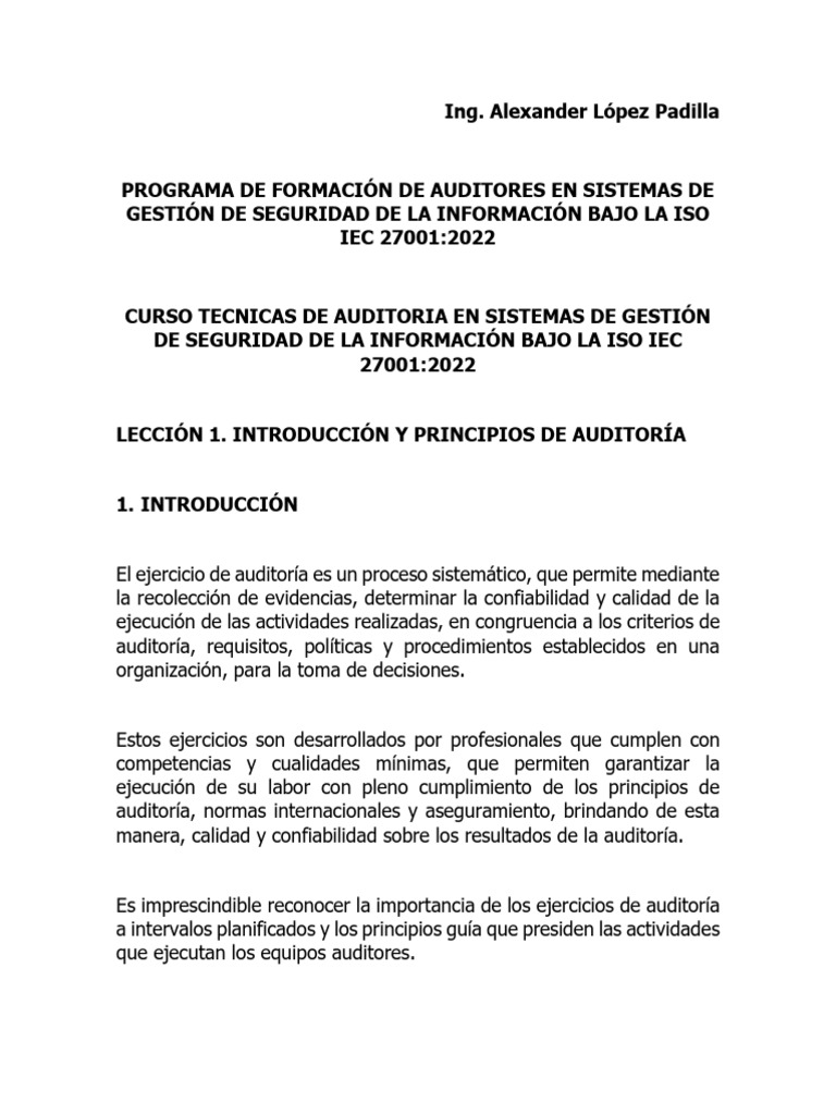 Formación en Auditoría SGSI ISO 27001 | PDF | Auditoría | Seguridad de ...