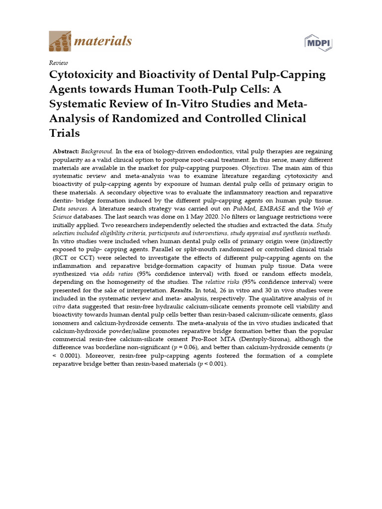 Cytotoxicity and bioactivity of dental pulp capping pedano 2020