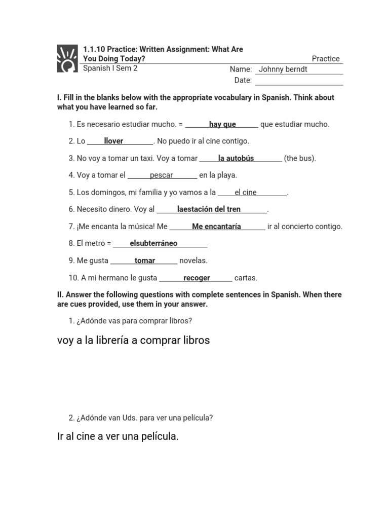 1.1.10 Practice - Written Assignment - What Are You Doing Today ...