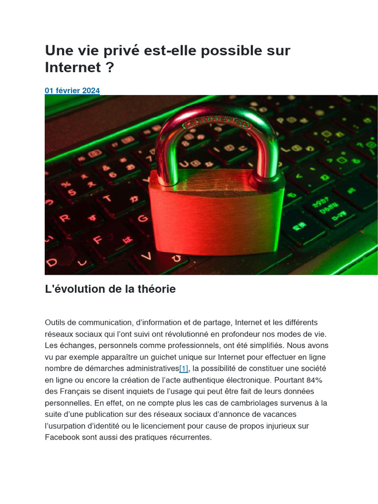 Vie privée sur Internet : enjeux et solutions | PDF | l'Internet