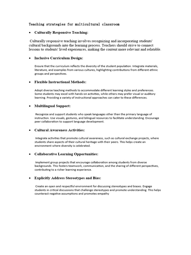 Strategies and Benefits of Multicultural in Classroom - CMD | PDF ...