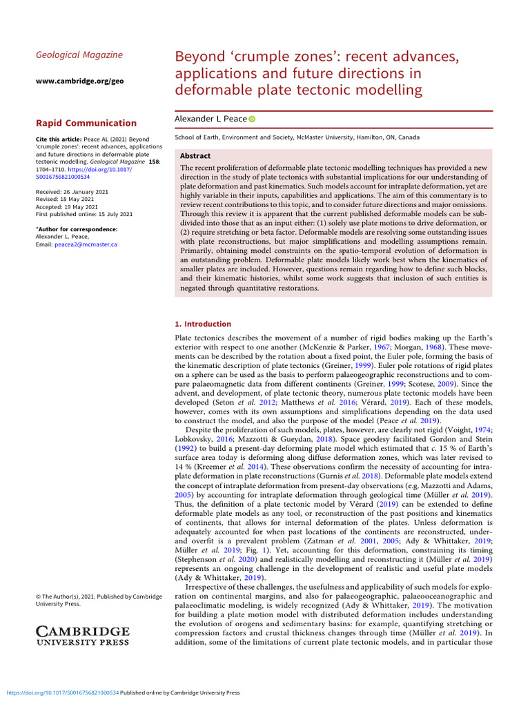 Advances in Deformable Plate Modelling | PDF | Plate Tectonics | Rift