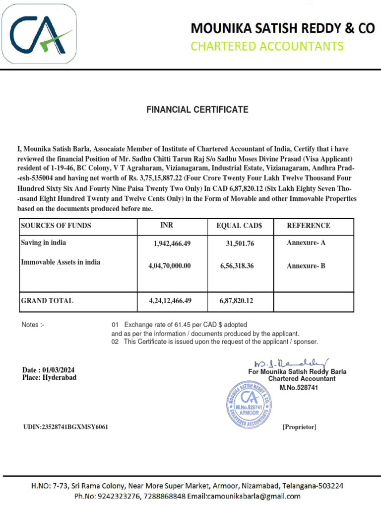 Financial Certificate Sadhu Chitti Tarun Raj 1 PDF Valuation