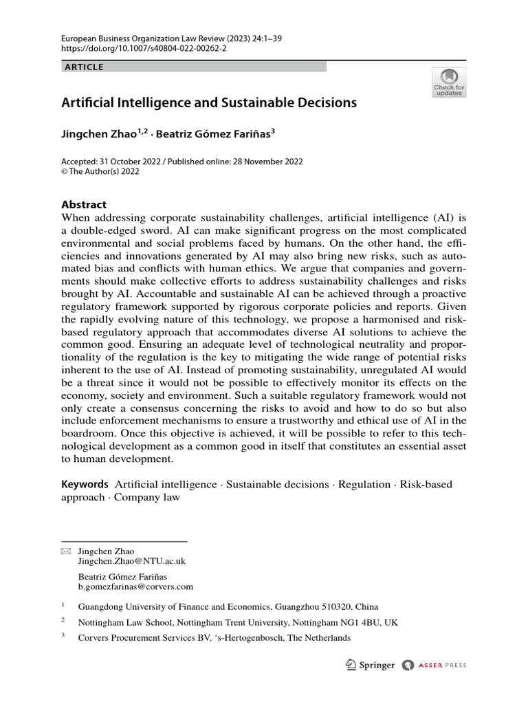 Artificial Intelligence and Sustainable Decisions | PDF | Artificial ...