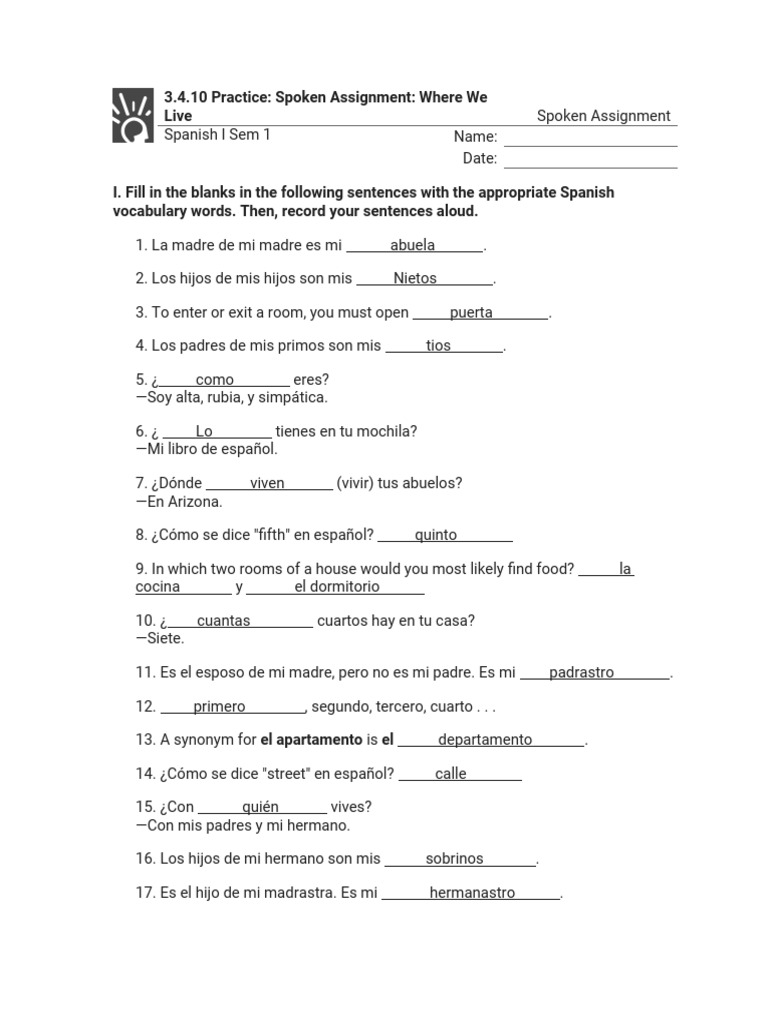 3.4.10 Practice - Spoken Assignment - Where We Live (Spoken Assignment) | PDF