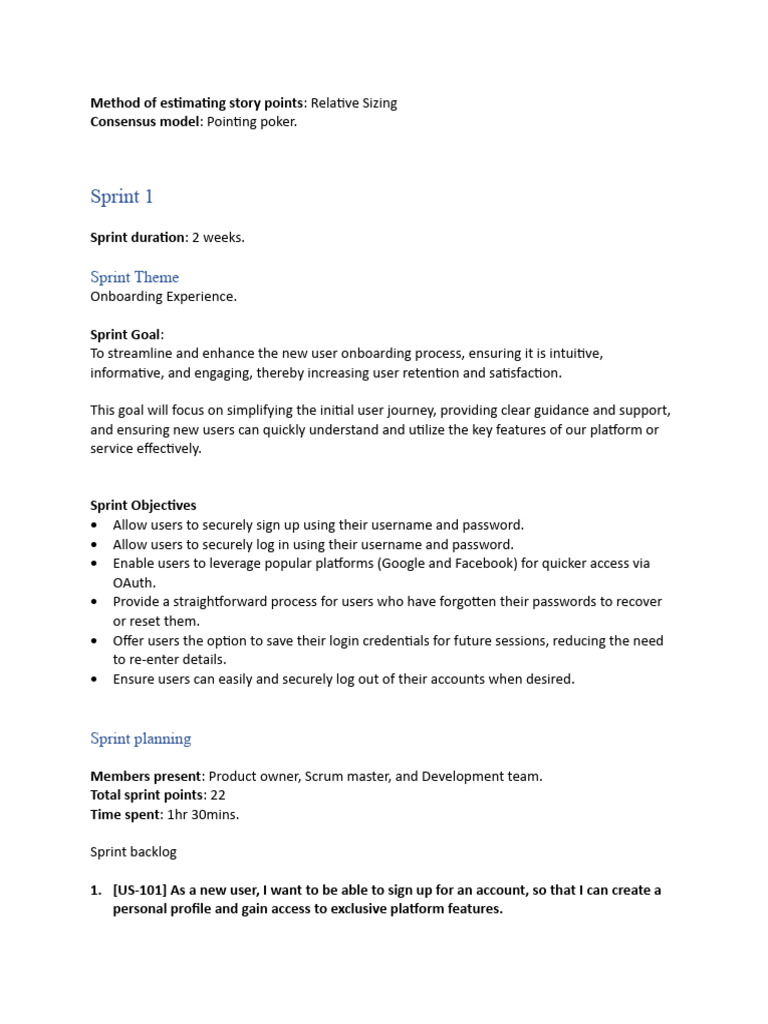 Estimating Story Points for Onboarding | PDF | Login | Scrum (Software ...