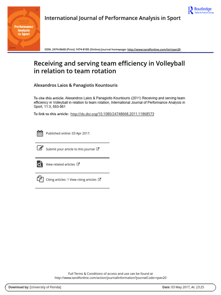 Laios 2011 Receiving and Serving Team Efficiency in Volleyball PDF