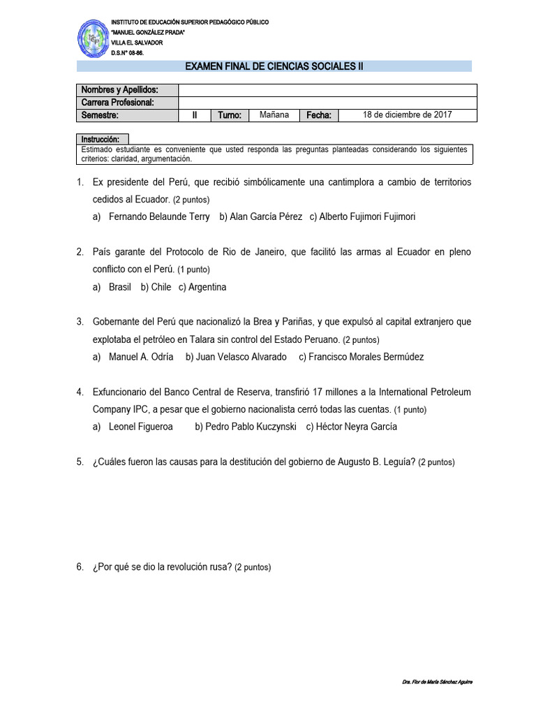 Examen Final de Ciencias Sociales II | PDF | Política
