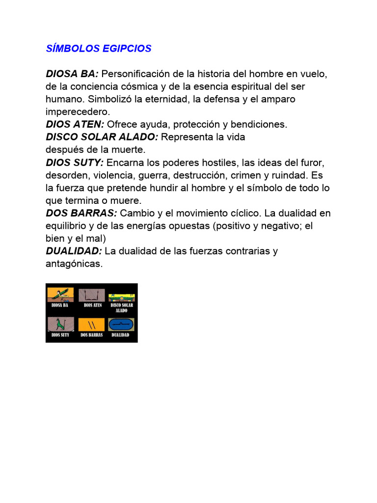 SÍMBOLOS EGIPCIOS.diosa Ba.dios Aten.disco Solar Alado.dios Suty.dos ...