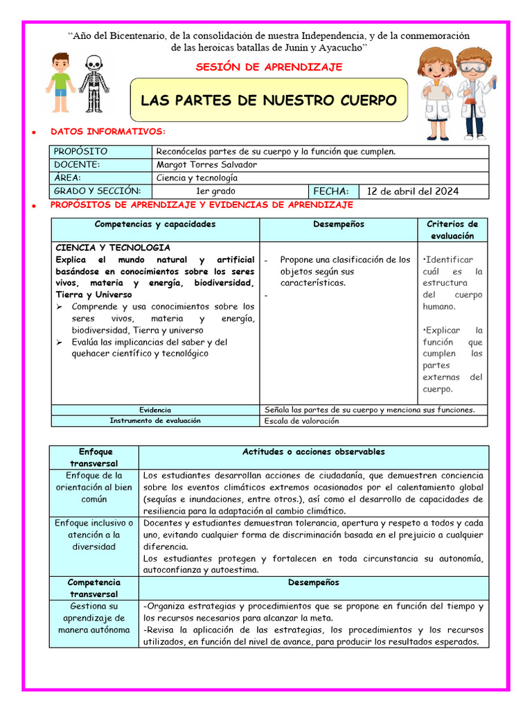 Partes del Cuerpo Humano para Niños | PDF | Evaluación | Aprendizaje