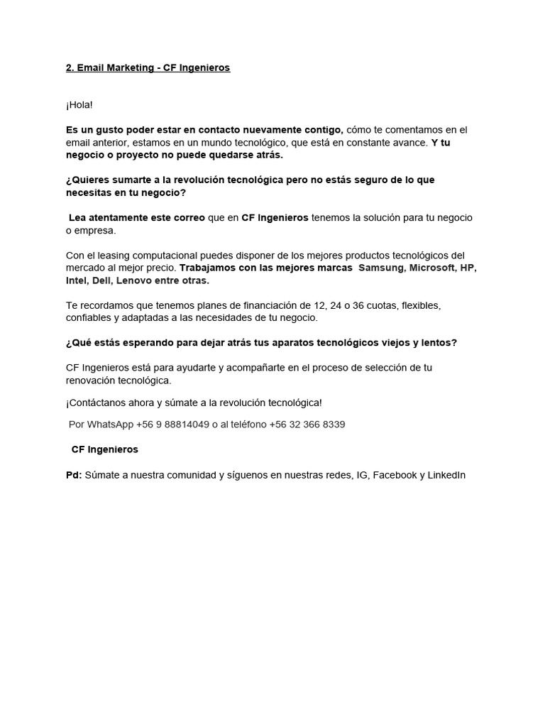 Email Marketing - CF Ingenieros | PDF