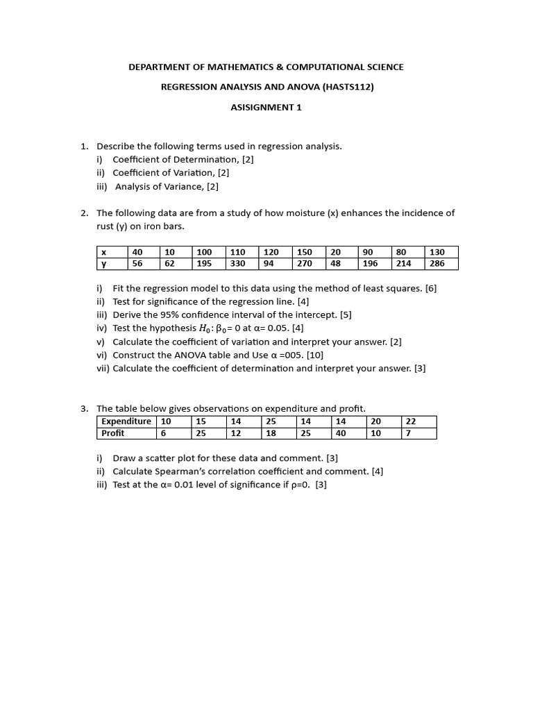 Regression Analysis and ANOVA Assignment | PDF