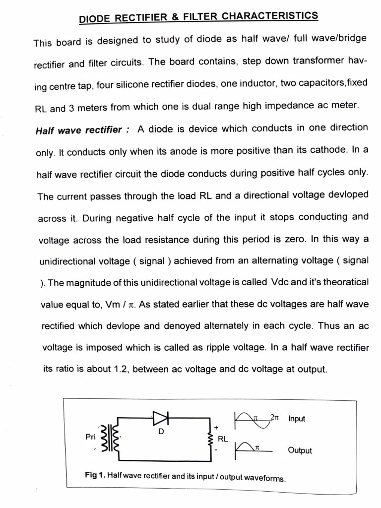 Diode Rectifier & Filter Characteristics | PDF
