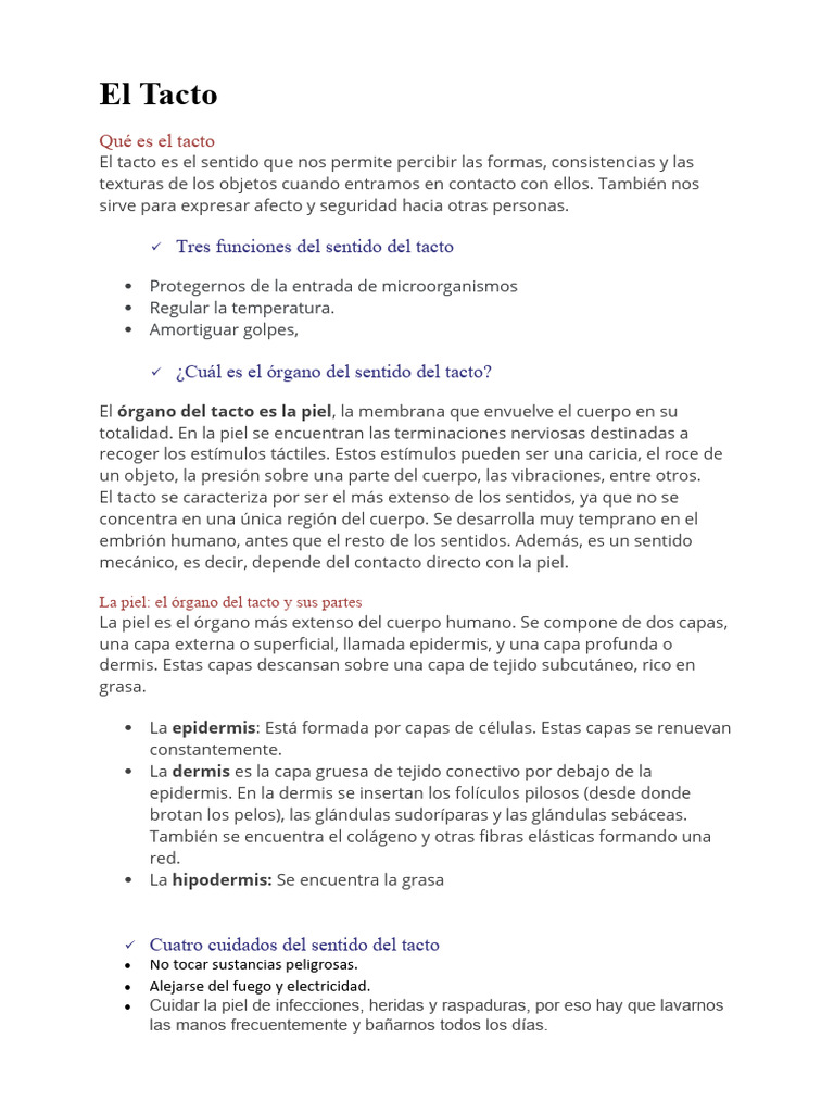 El Tacto: Funciones y Cuidados | PDF