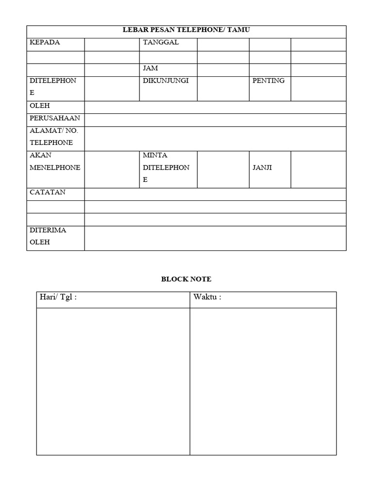 Contoh Format Block Note Telepon | PDF