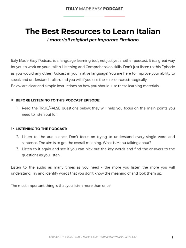 IME Podcast 031 Best Resources To Learn Italian | PDF | Podcast | Audiobook