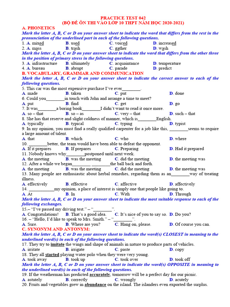 Grade 10 English Practice Test 2020-2021 | PDF | Papyrus | Ancient Egypt