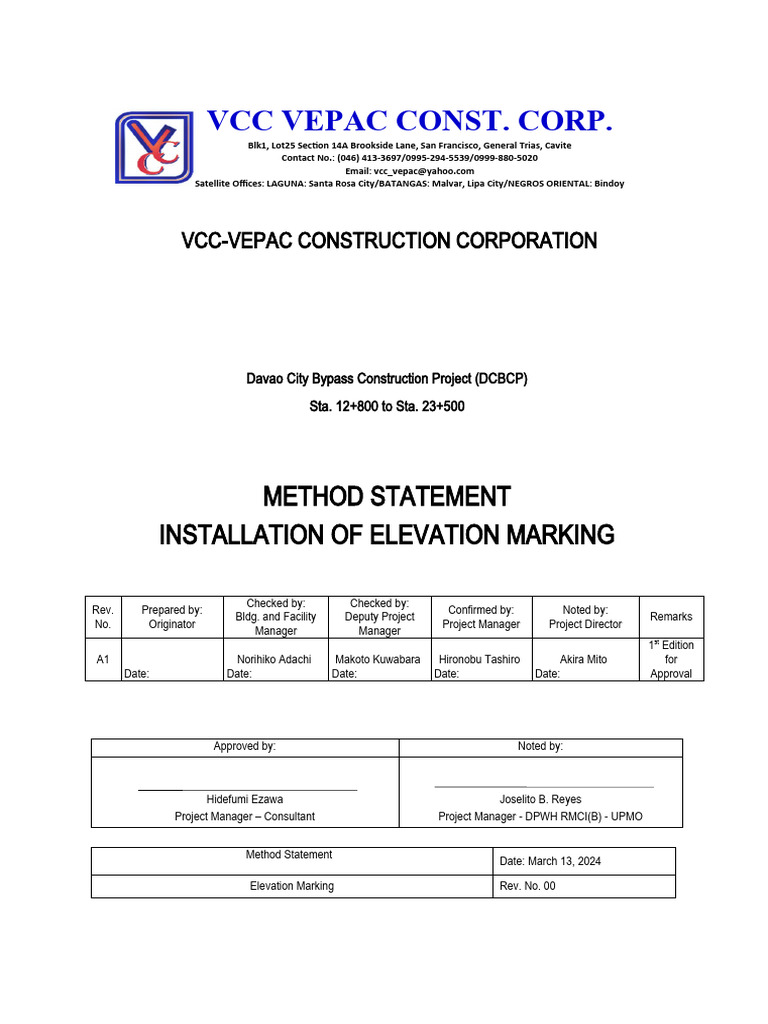 Method Statement Elevation Marking DBPMS240030 PDF Occupational