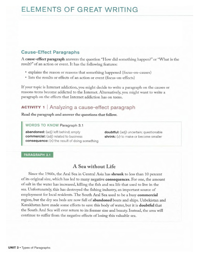 Understanding Cause Effect Paragraphs Pdf
