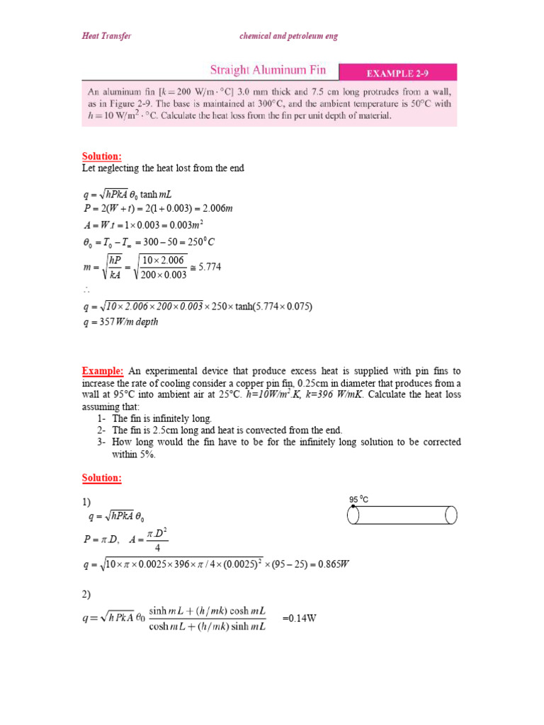 Heat Transfer Calculations and Fin Efficiency | PDF | Heat Transfer | Heat