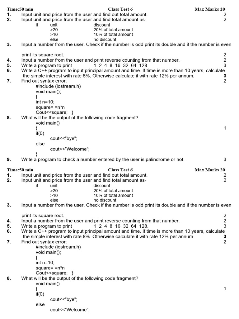 Class Test 6 | PDF | Computer Programming | Software Engineering