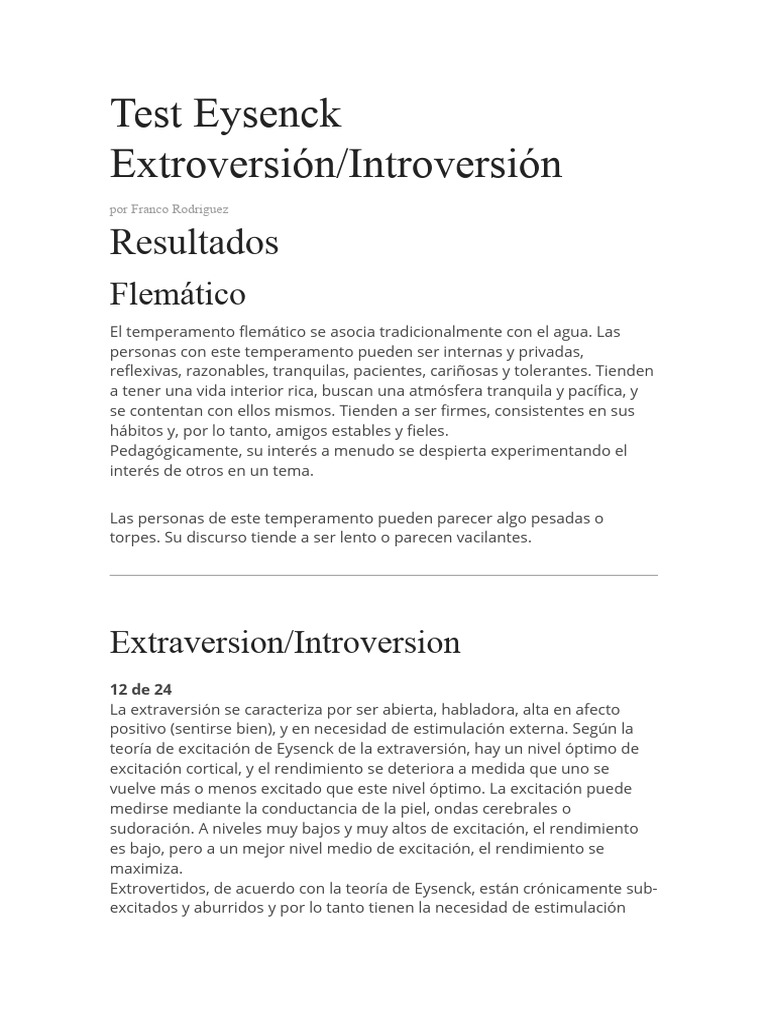 Test Eysenck Extroversión | PDF | Respuesta de lucha o escape ...