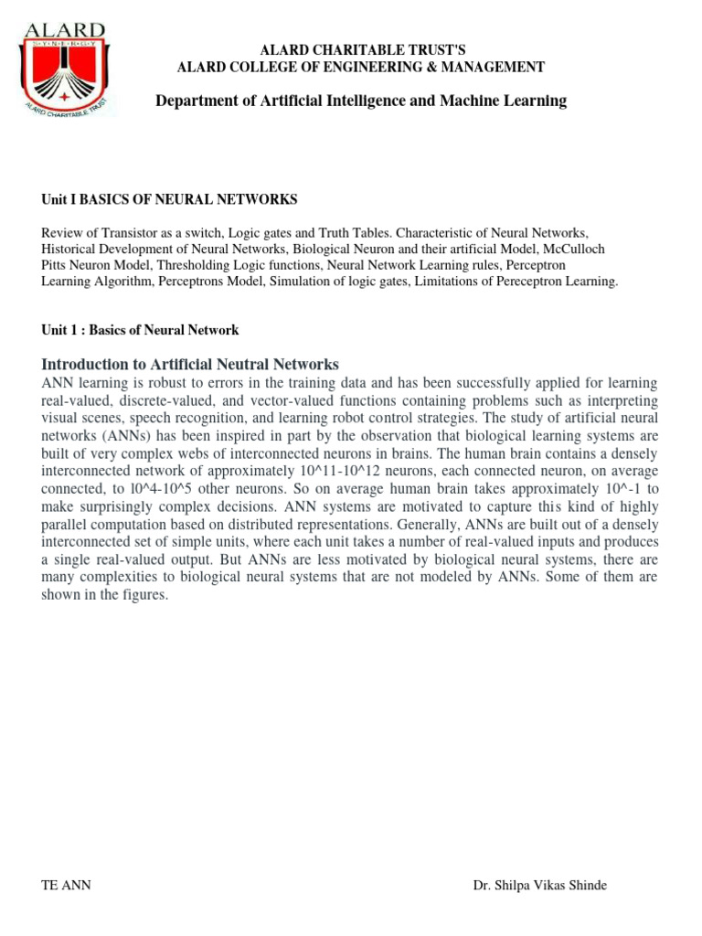 Unit 1 Notes | PDF | Artificial Neural Network | Machine Learning