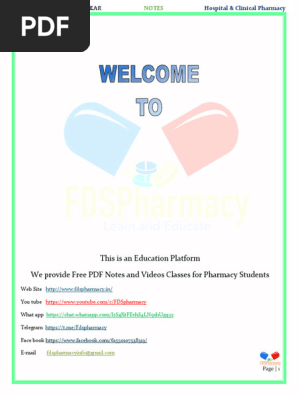 Hospital and Clinical Pharmacy CH 1 Hospital Pharmacy Notes