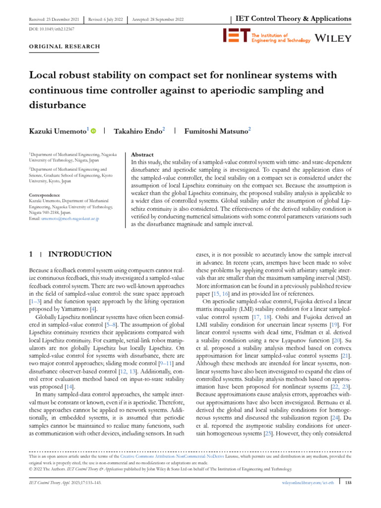 Local Robust Stability On Compact Set For Nonlinea | PDF | Control ...