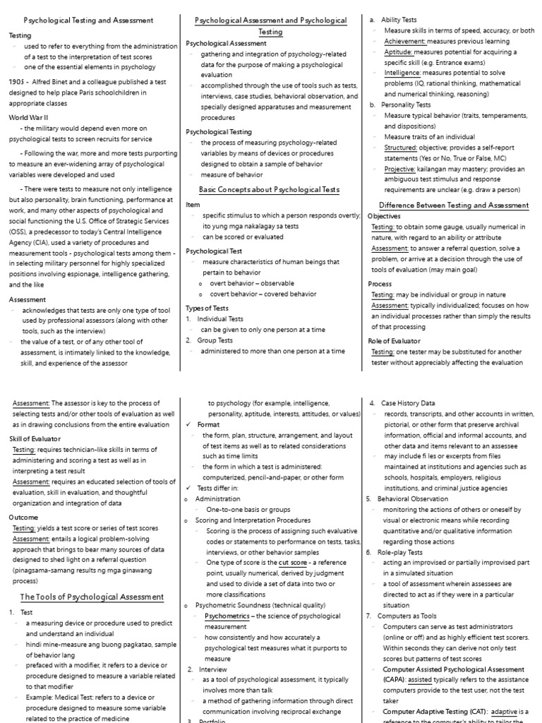 Overview of Psychological Assessment | PDF | Psychology | Psychological ...