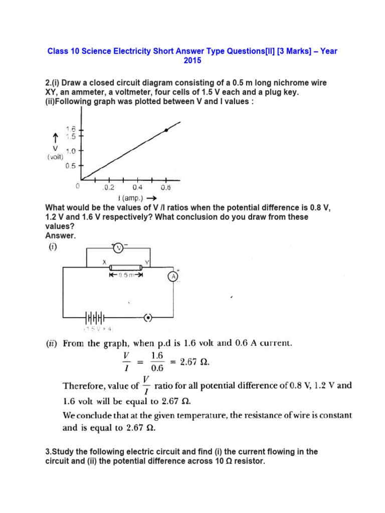 CLASS 10 ELECTRICITY QUESTION ANSWER visual data 5