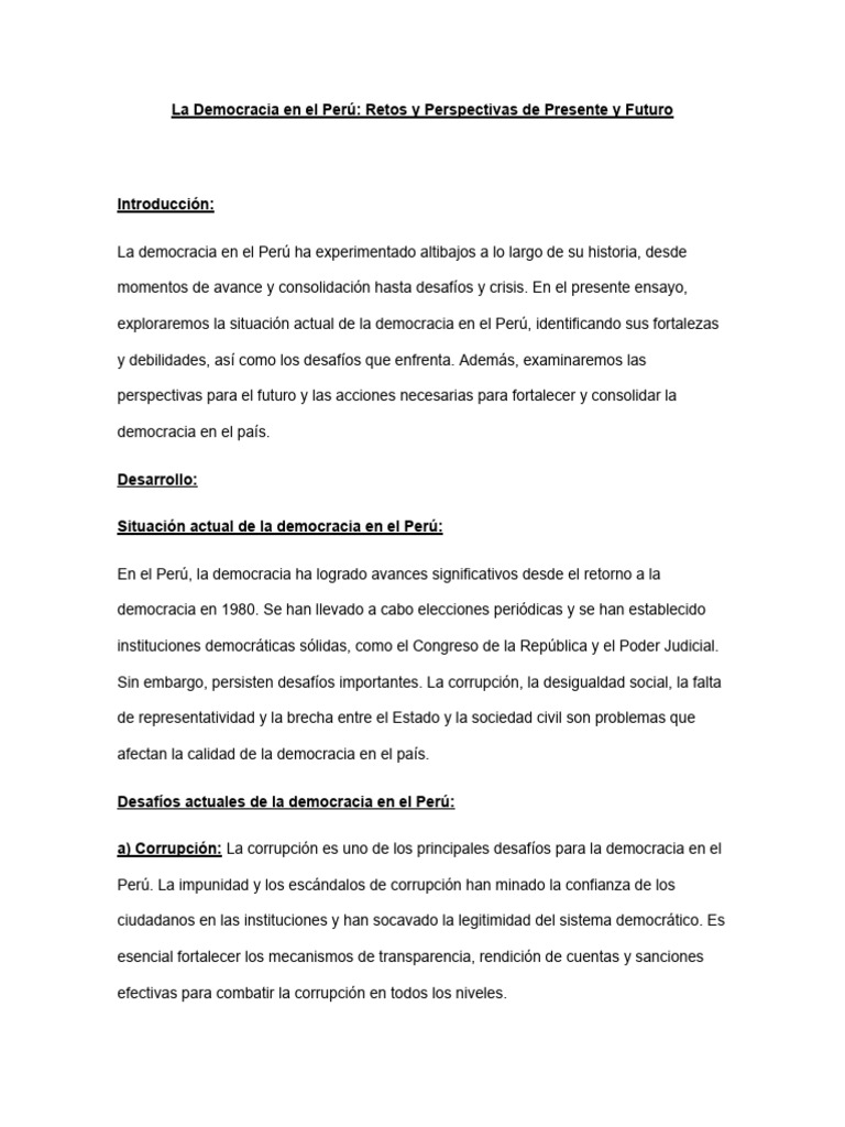 Retos y Futuro de la Democracia en Perú | PDF | Democracia | Ideologías ...