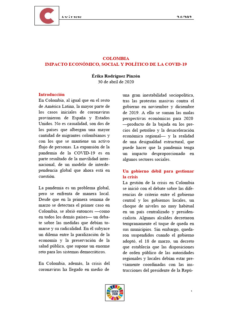 Colombia Impacto Económico, Social y Político de La COVID19 | PDF ...
