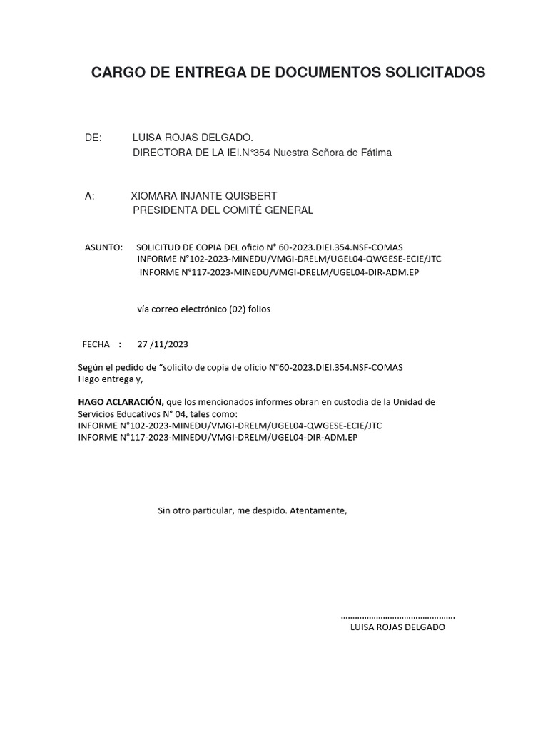 Entrega de Documentos Solicitados | PDF