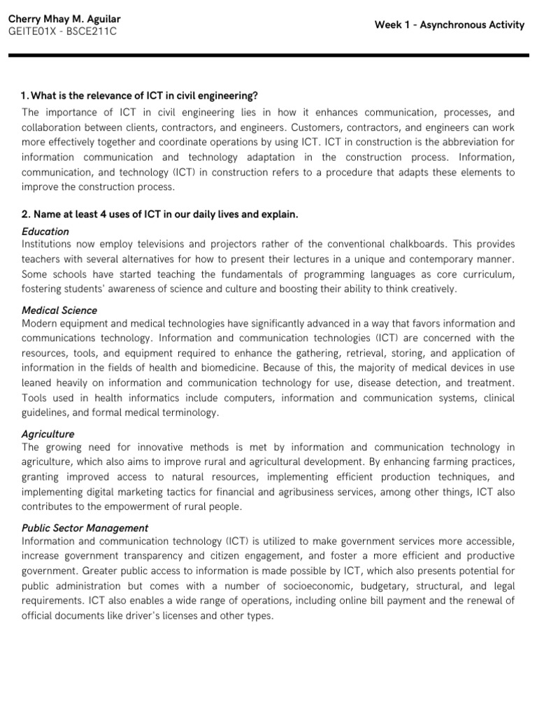ICT's Role in Civil Engineering and Daily Life | PDF | Information And ...