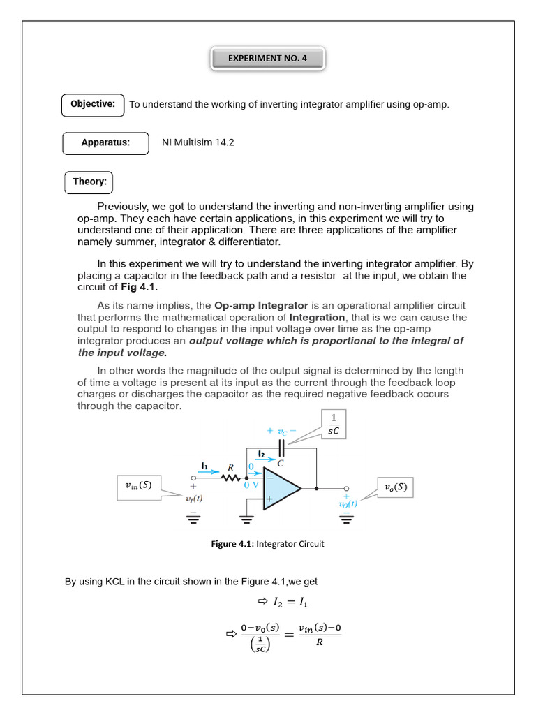 Inverting Integrator Amplifier Explained | PDF | Operational Amplifier ...