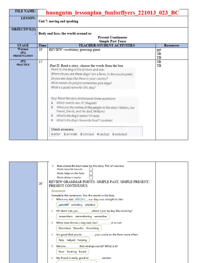 Lesson Plan: Moving and Speaking Activities | PDF