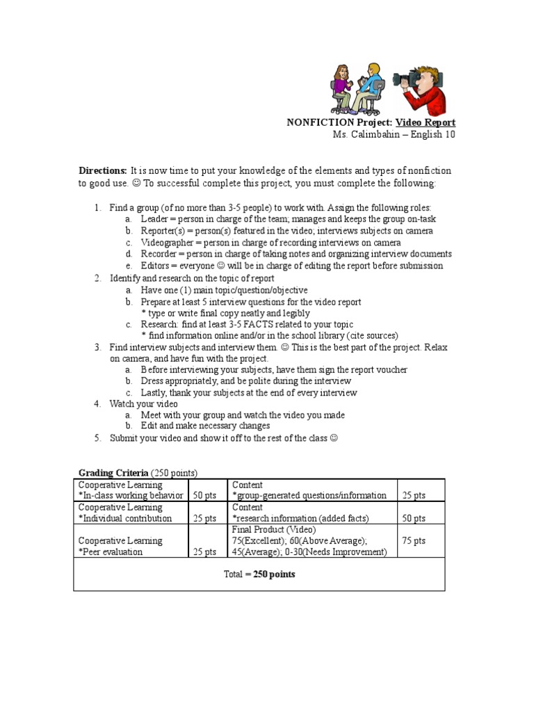 Nonfiction Video Report Project Guide | PDF | Educational Psychology ...