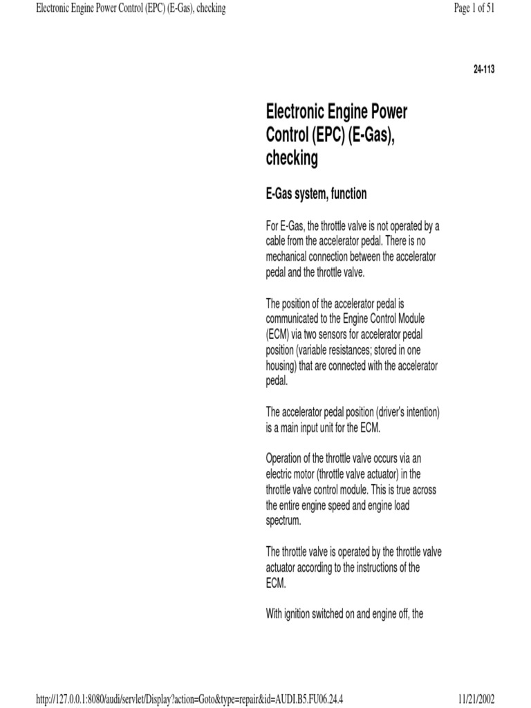 E-Gas System: Electronic Power Control Guide | PDF | Throttle ...