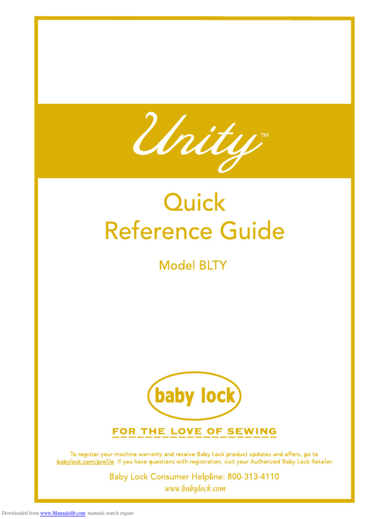 Baby lock unity blty quick reference sewing machine instruction manual