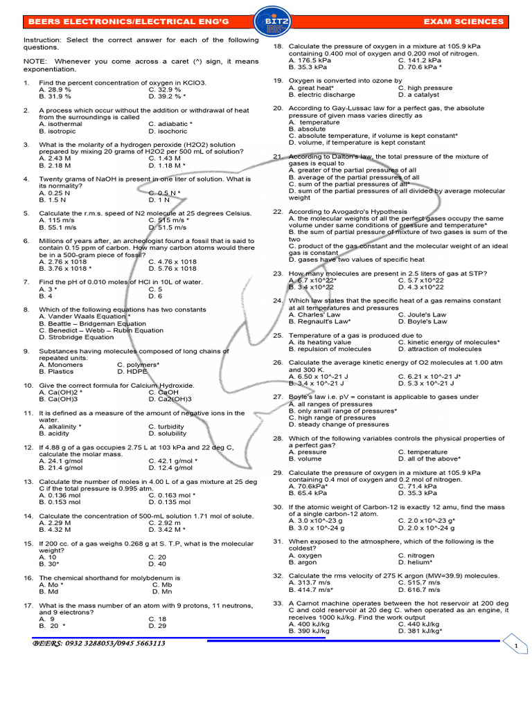 Science Exam Questions and Answers | PDF | Gases | Mole (Unit)