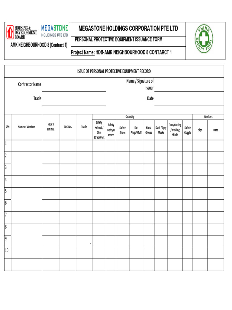 Ppe issue form pdf
