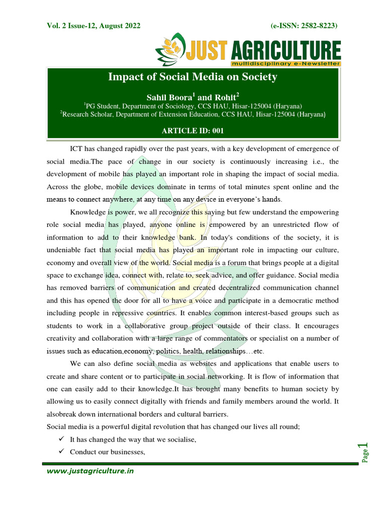 Impact of Social Media On Society | PDF | Social Media | Popular ...