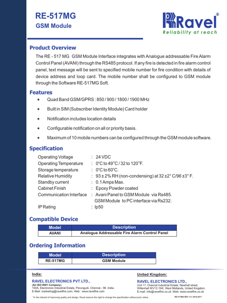 RE-517MG GSM Module Overview | PDF | Gsm | Telecommunications
