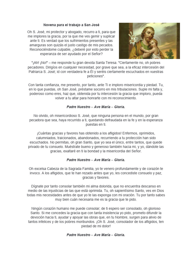 Novena a San José para conseguir trabajo | PDF | Intercesión | orador ...